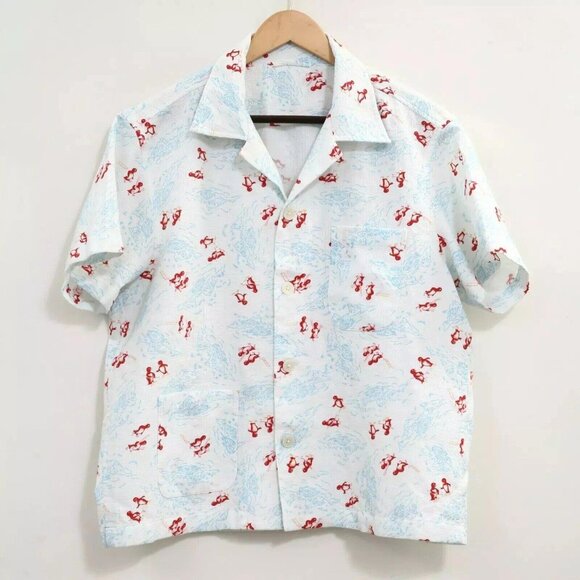 BODE Skiing Penguins Short Sleeve Men's Shirt Buttondown Printed Cotton L 276873 - Picture 4 of 7